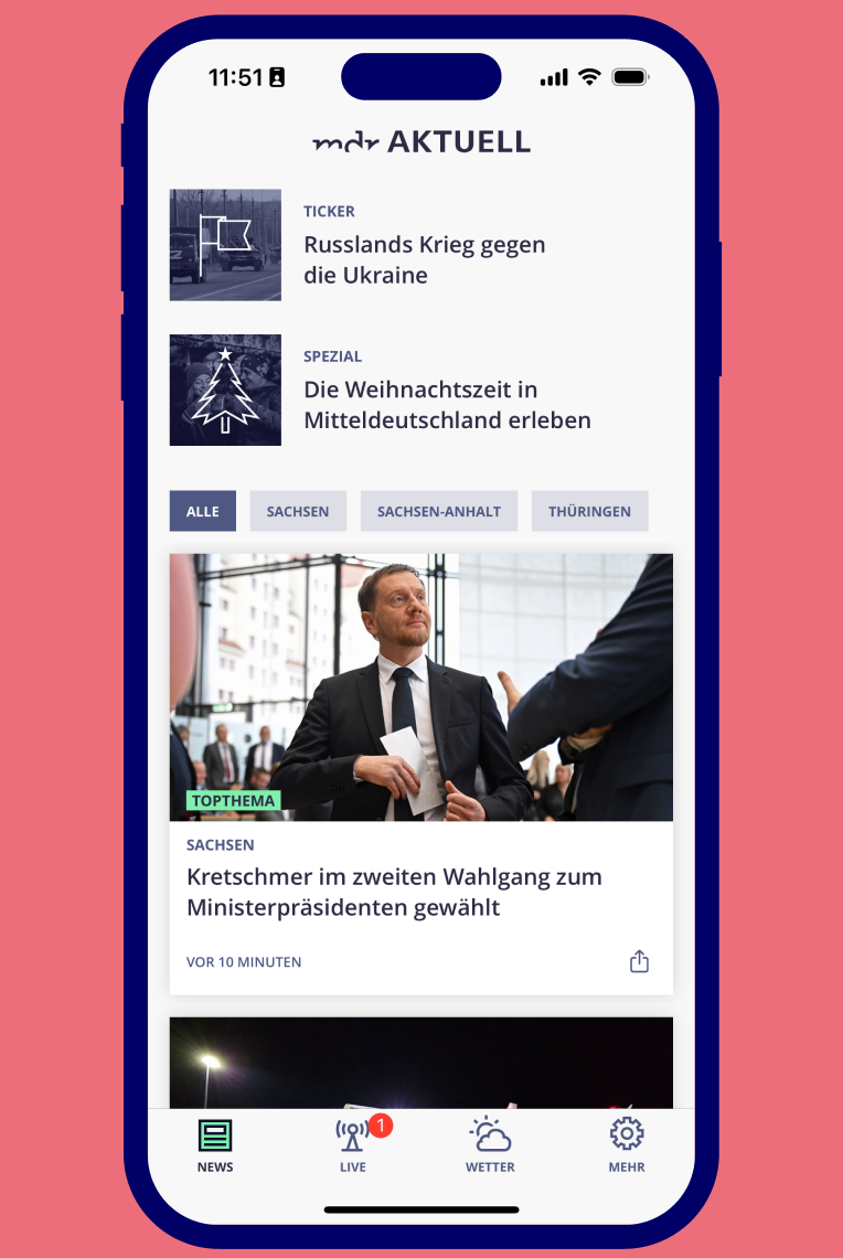Mobile Ansicht der MDR AKTUELL App, erstes Beispiel