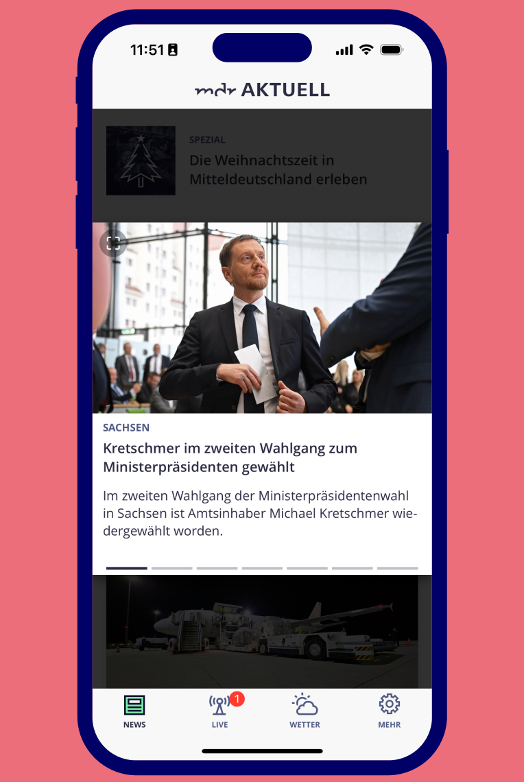 Mobile Ansicht der MDR AKTUELL App, zweites Beispiel